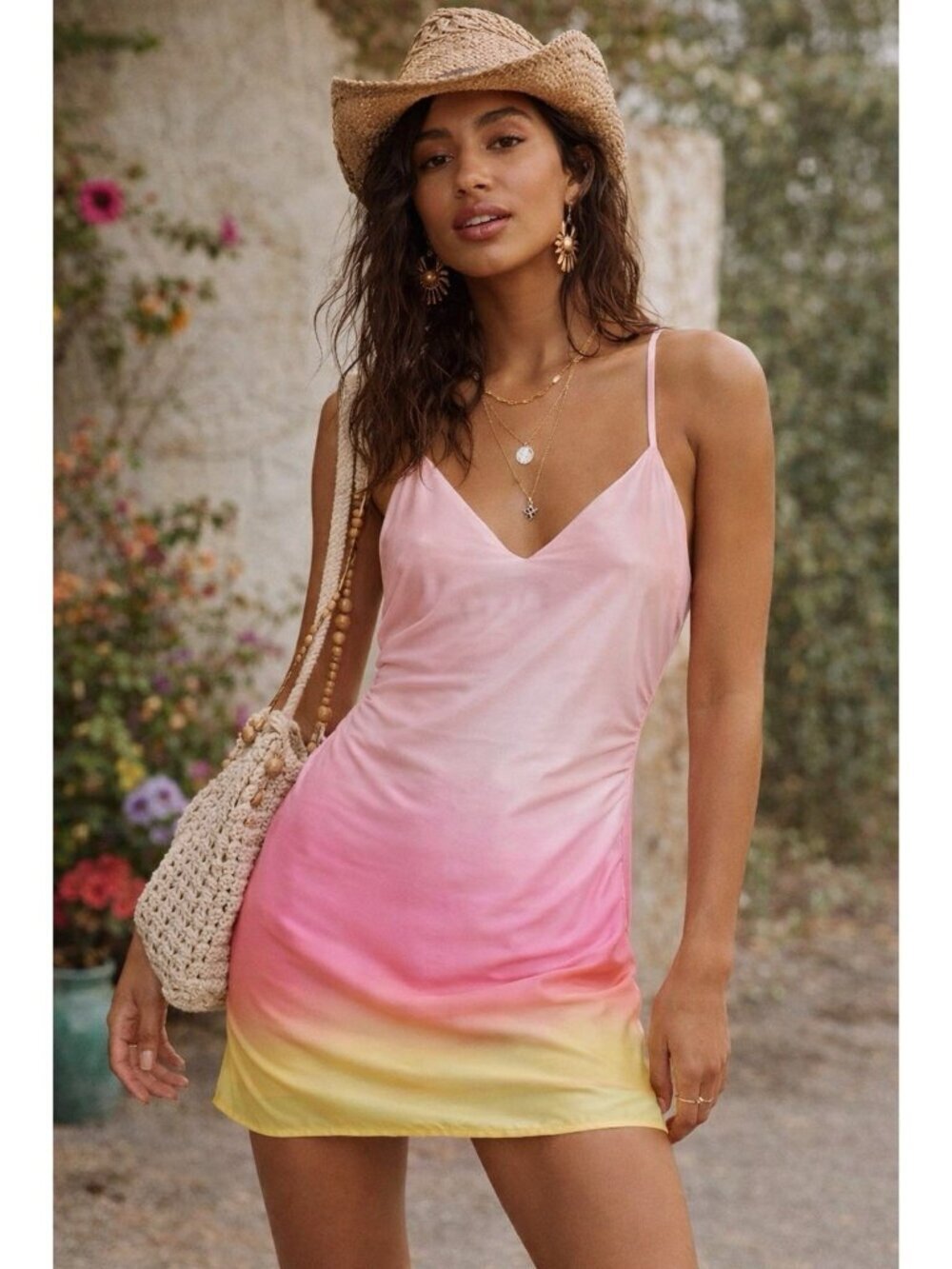 Lulus Dela Slip Dress Sz Small Light Pink Ombre Satin Mini Strappy Sundress Boho